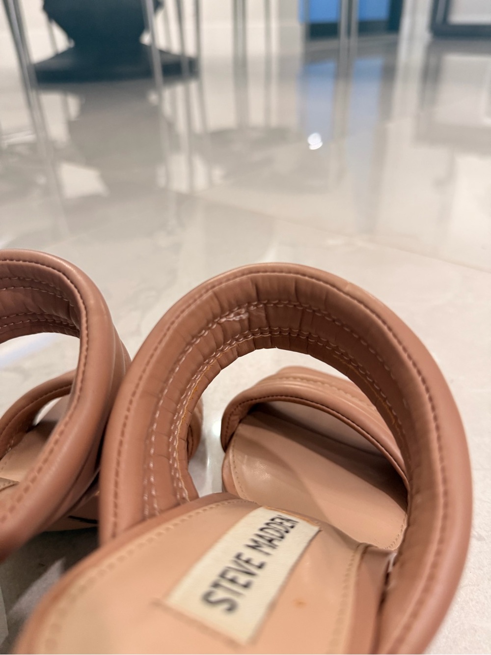 Steve Madden Blush Tan Quilted Strap Block Heel Sandals - Picture 6 of 10